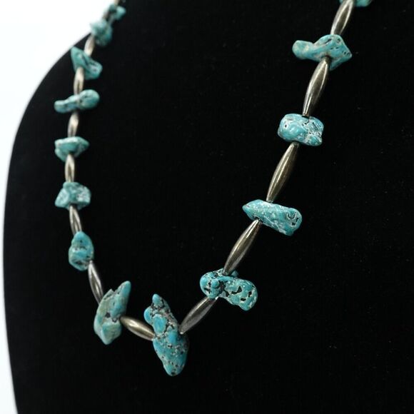 Vintage Turquoise Necklace‎ Silver Tone Beads Southwestern Coachella Festival